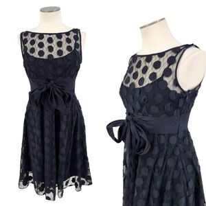 Adrianna Papell Polka Dot Sundress Coquette Girly Twee Big Bow Cottage Layered 8